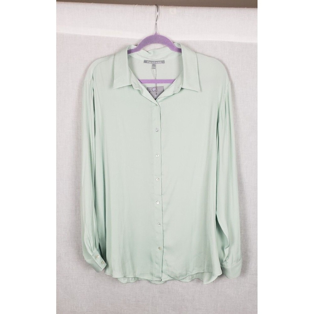 Daniel Rainn Blouse Top Button‎ Front XL Mint Green Long Sleeve Casual Spring